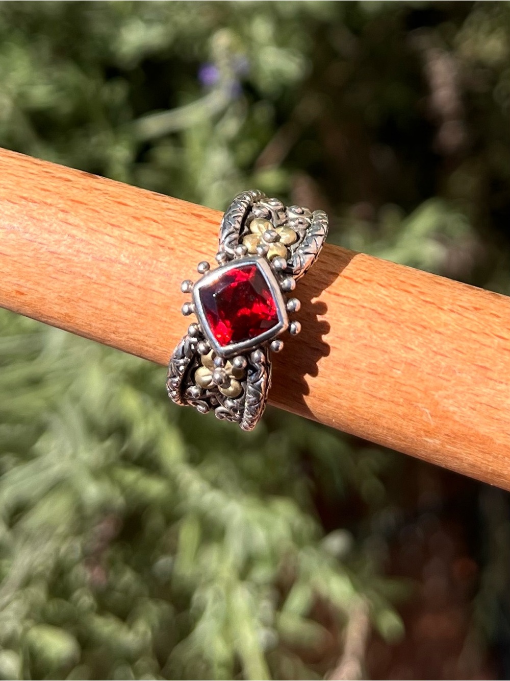 Barbara Bixby 925 Sterling Silver 18K Gold Red Gemstone Ring Size 8